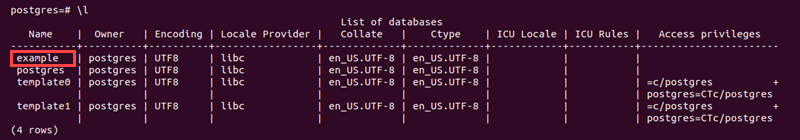 postgres list of databases output