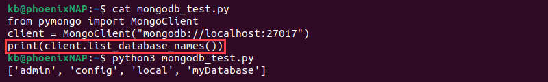 Python pymongo list_database_names() output