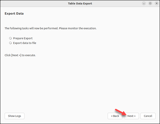 MySQL Workbench table data export tasks