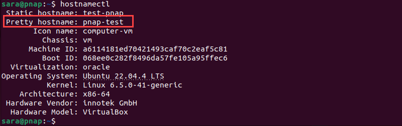 terminal output for hostnamectl including a pretty hostname