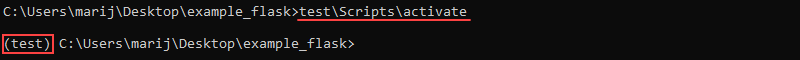 Command line change after activating the environment on Windows.