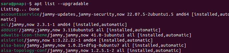 apt list --upgradable terminal output