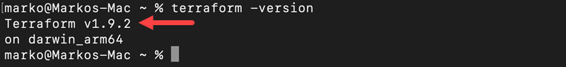 Check Terraform version on macOS using the terminal.