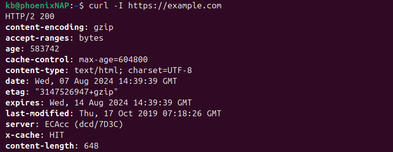 curl -I https terminal output