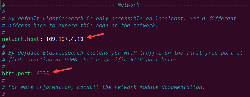 Custom network settings in Elasticsearch config file.