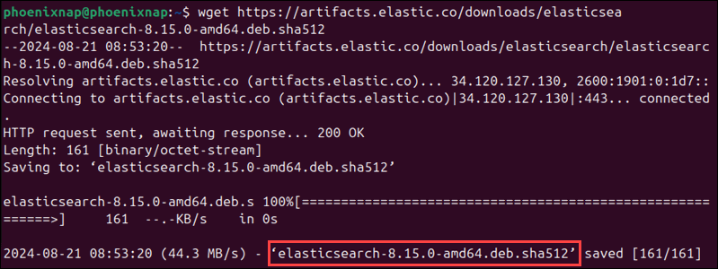 Downloading the Elasticsearch Debian package.