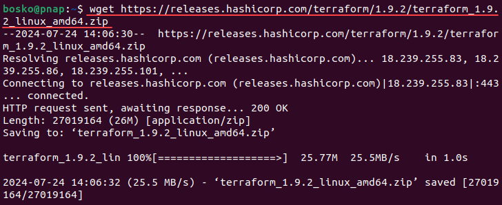 Download terraform file on Linux using wget.