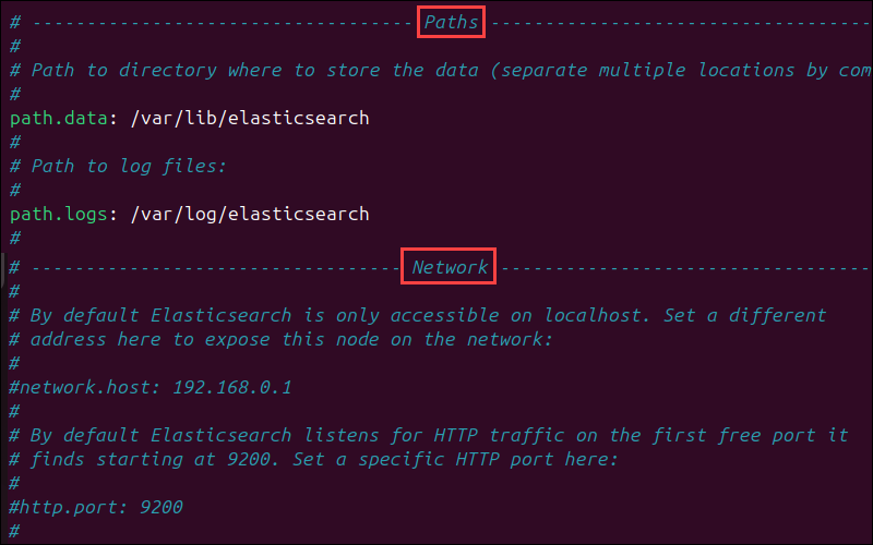 Elasticsearch config file sections.