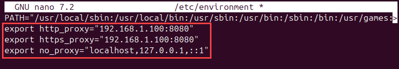 /etc/environment http_proxy https_proxy and no_proxy settings