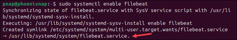 Output confirming the Filebeat service is enabled.