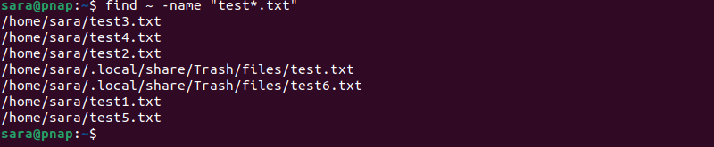 find ~ -name "test*.txt" terminal output