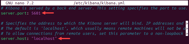 kibana.yml server.port and server.host settings