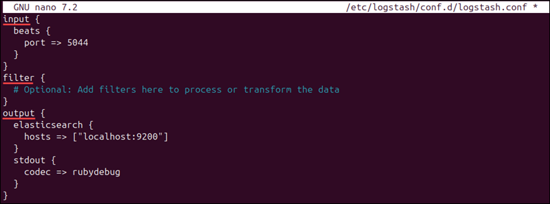 An input and output Logstash configuration file.