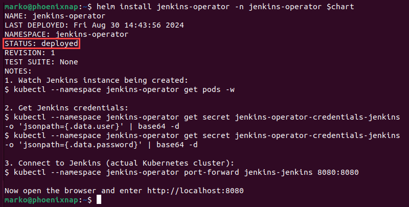 Installing Jenkins operator via Helm.