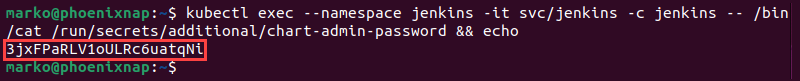 Obtaining password for the Jenkins administrator account.