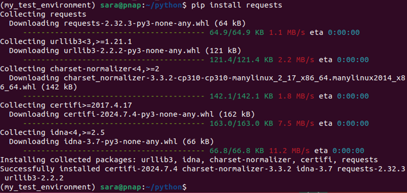pip install requests terminal output