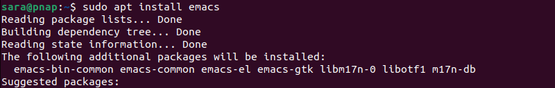 sudo apt install emacs terminal output