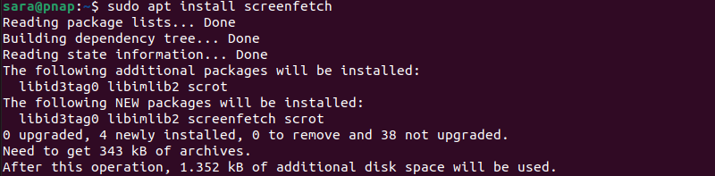 sudo apt install screenfetch terminal output