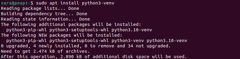 sudo apt install python3-venv terminal output