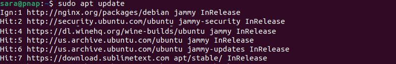 sudo apt update command terminal output