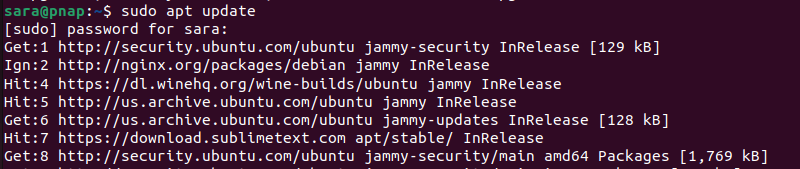 sudo apt update terminal output