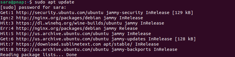 sudo apt update terminal output