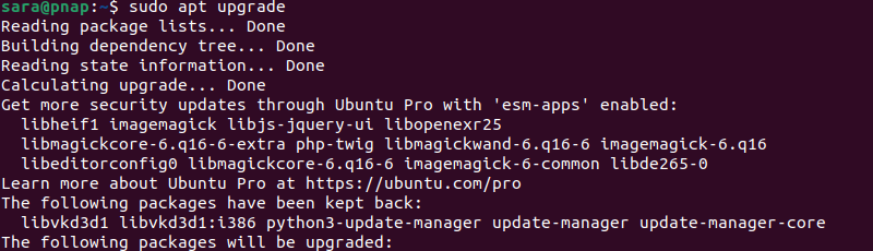 sudo apt upgrade terminal output