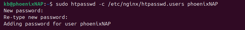 sudo htpasswd.users new nginx user terminal output