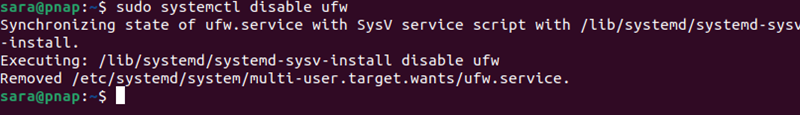 sudo systemctl disable ufw terminal output