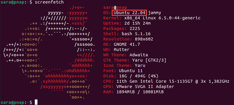 check Ubuntu version via screenfetch