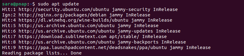 terminal output for sudo apt update