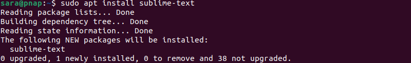 terminal output for sudo apt install sublime-text