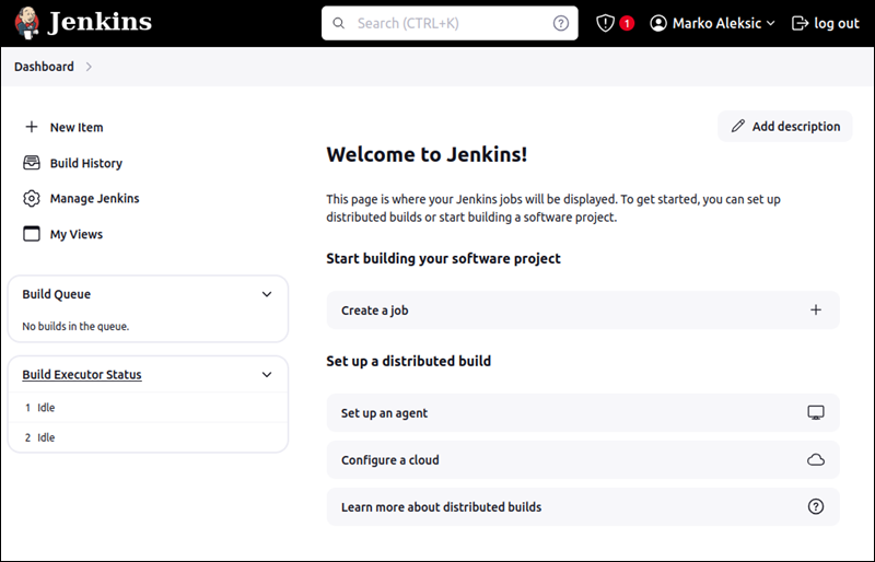 Example screenshot of the Jenkins dashboard.