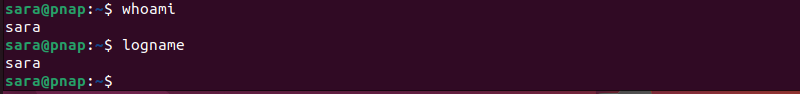 whoami and logname terminal output