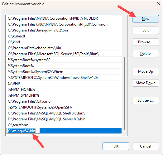 Adding a new entry to the path variable.