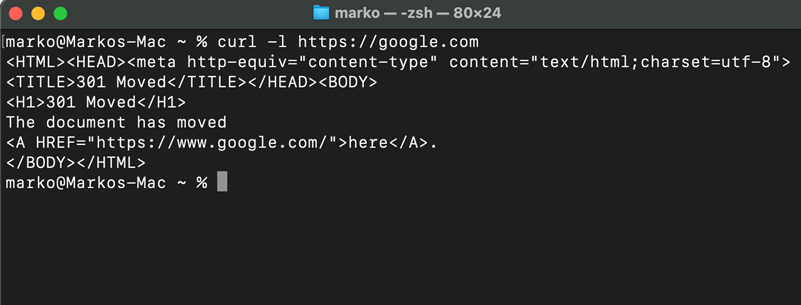 curl -I https://google.com cli output