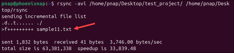 Checking the difference between source and destination with rsync.