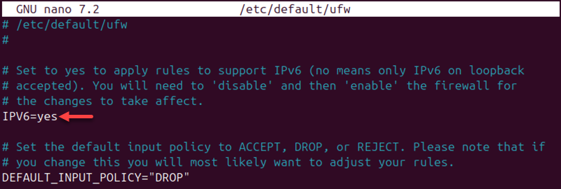 /etc/default/ufw configuration file ipv6