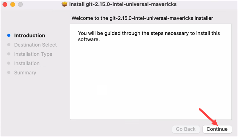 Git installer for Mac welcome screen.