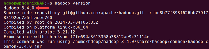 Hadoop version 3.4.0 terminal output