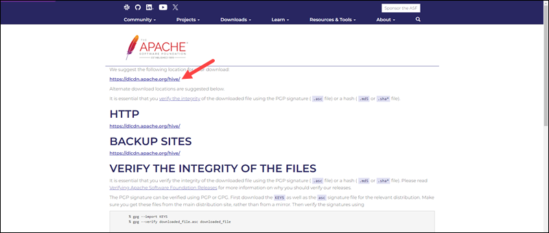 Hive Apache mirror download link