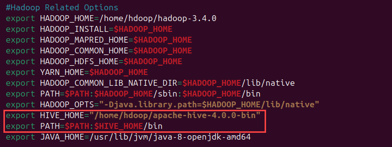 HIVE_HOME and PATH .bashrc file