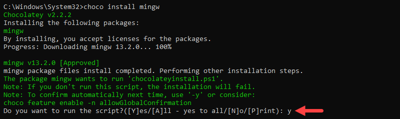 Install mingw using Chocolatey.