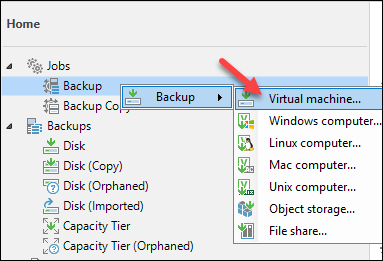 Jobs backup virtual machine Veeam