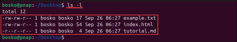 Example ls command output.