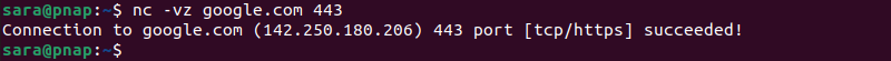 nc -vz google.com 443 terminal output.