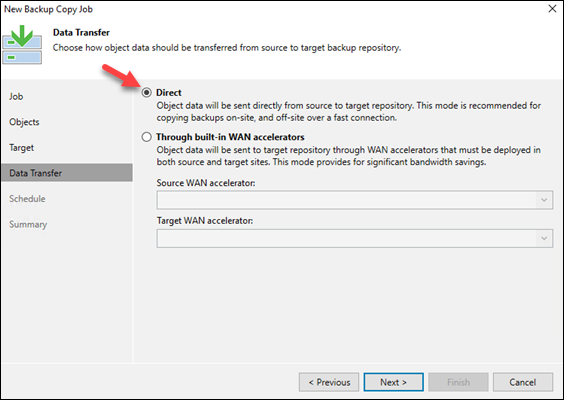 New backup copy job data transfer direct