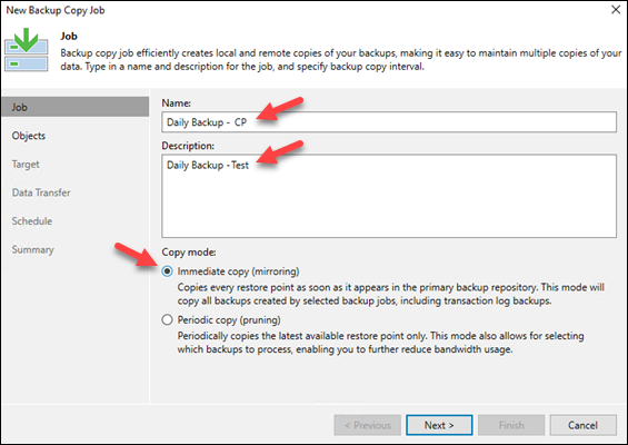 New backup copy job name description and mode