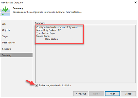 New backup copy job summary