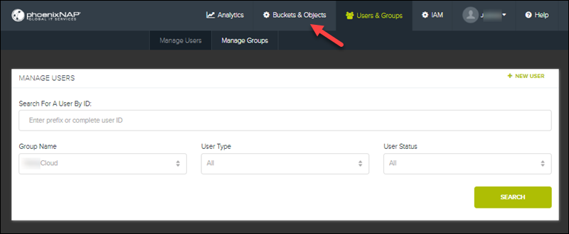 Object storage Buckets & Objects tab